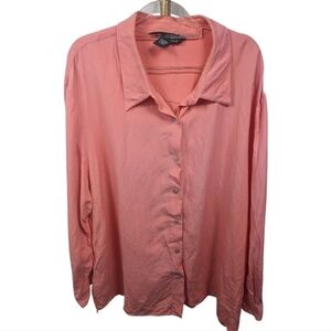 Dialogue Pink Button Down Linen Blend Shirt Sz 2X